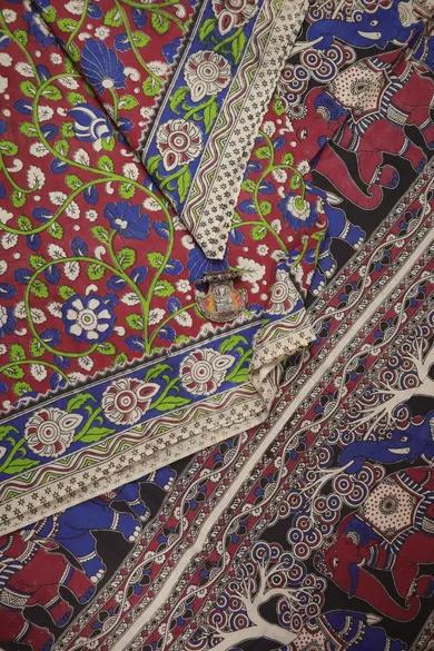 red-flower-kalamkari-saree-kk001361-a