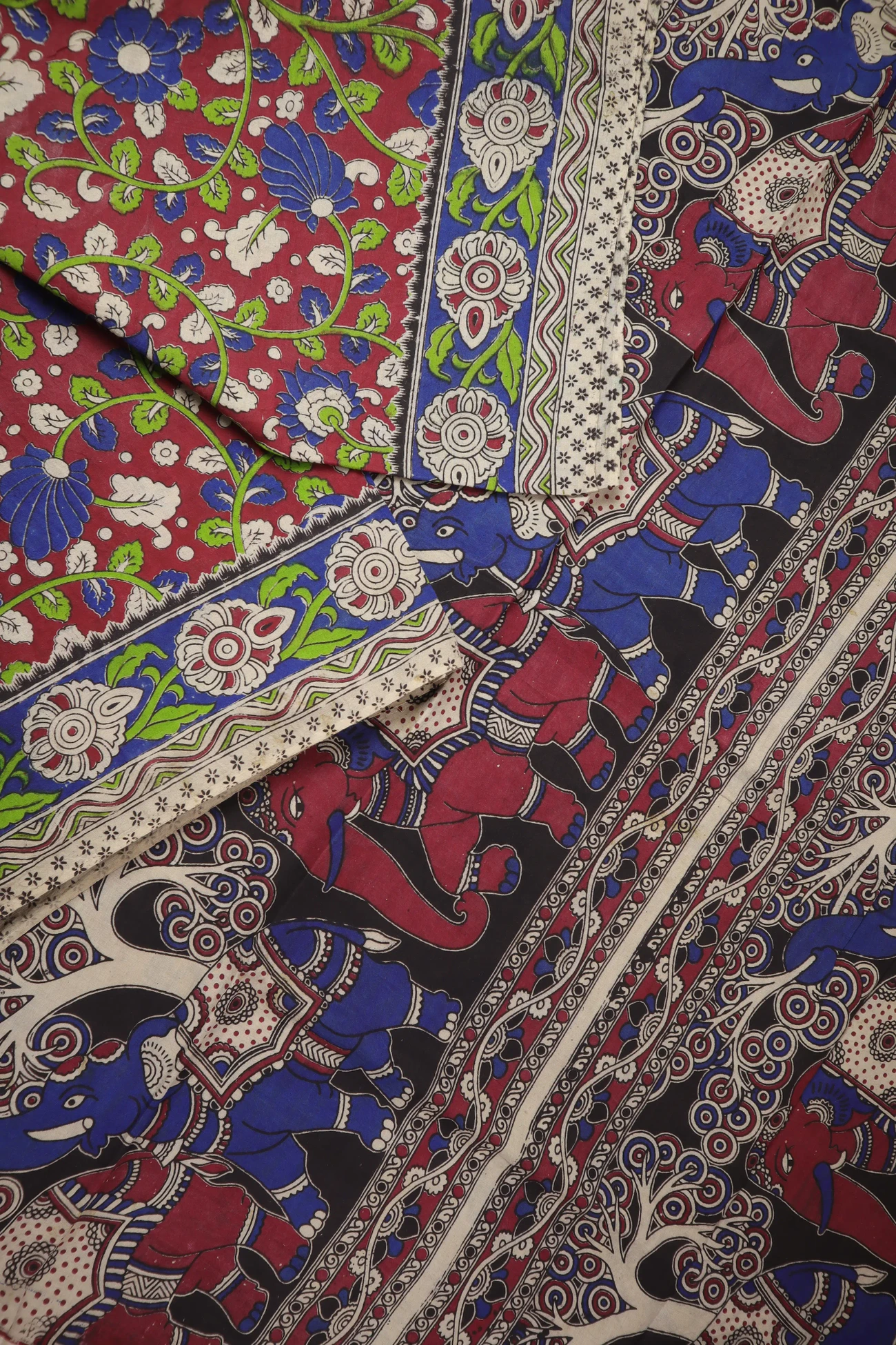 red-flower-kalamkari-saree-kk001361-b
