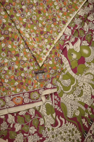 green-flower-kalamkari-saree-kk001307-a
