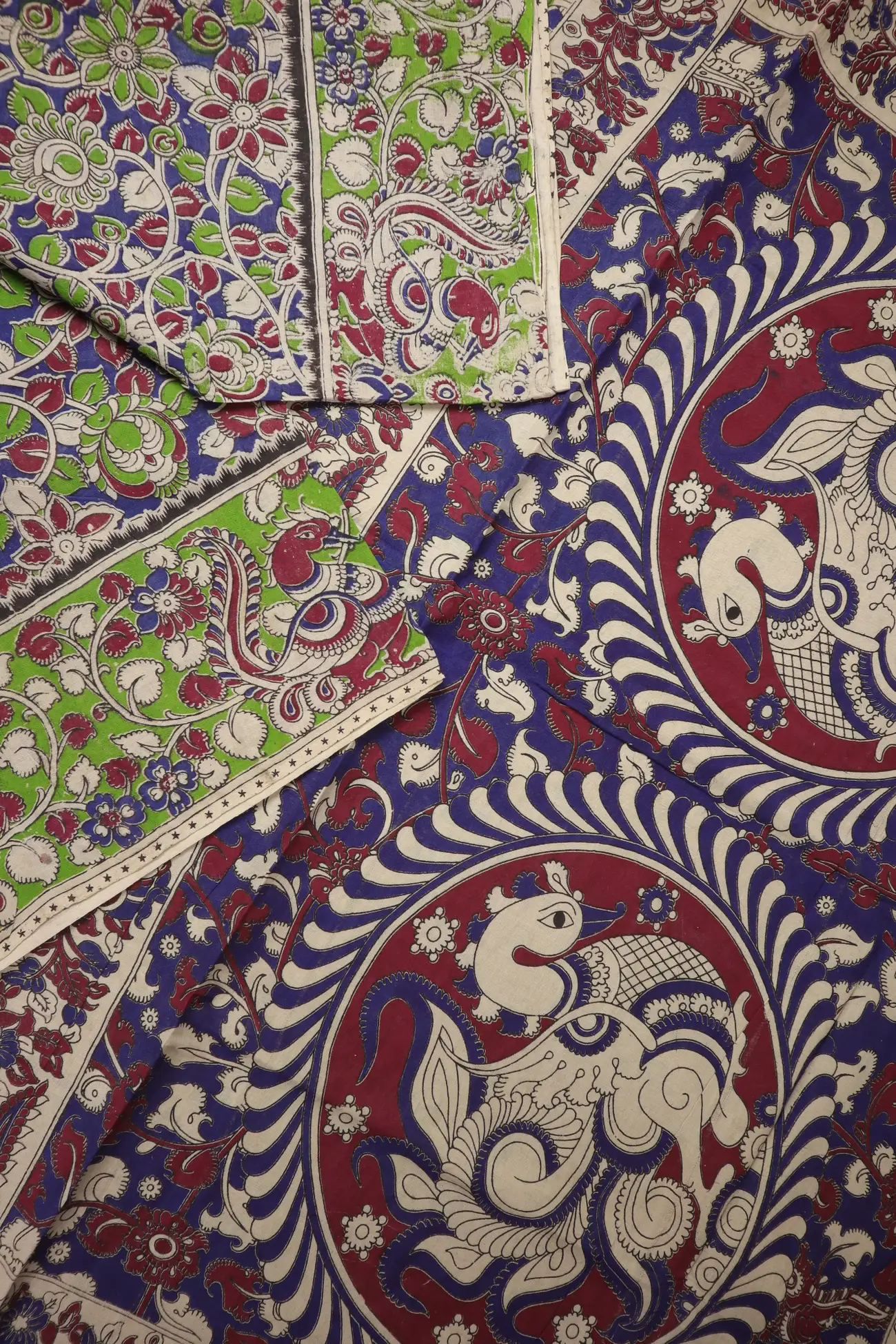 navy-peacock-kalamkari-saree-kk001373-b