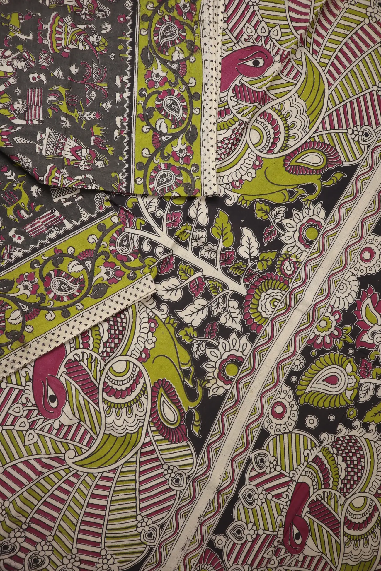 dark-olive-green-flower-kalamkari-saree-kk001290-b