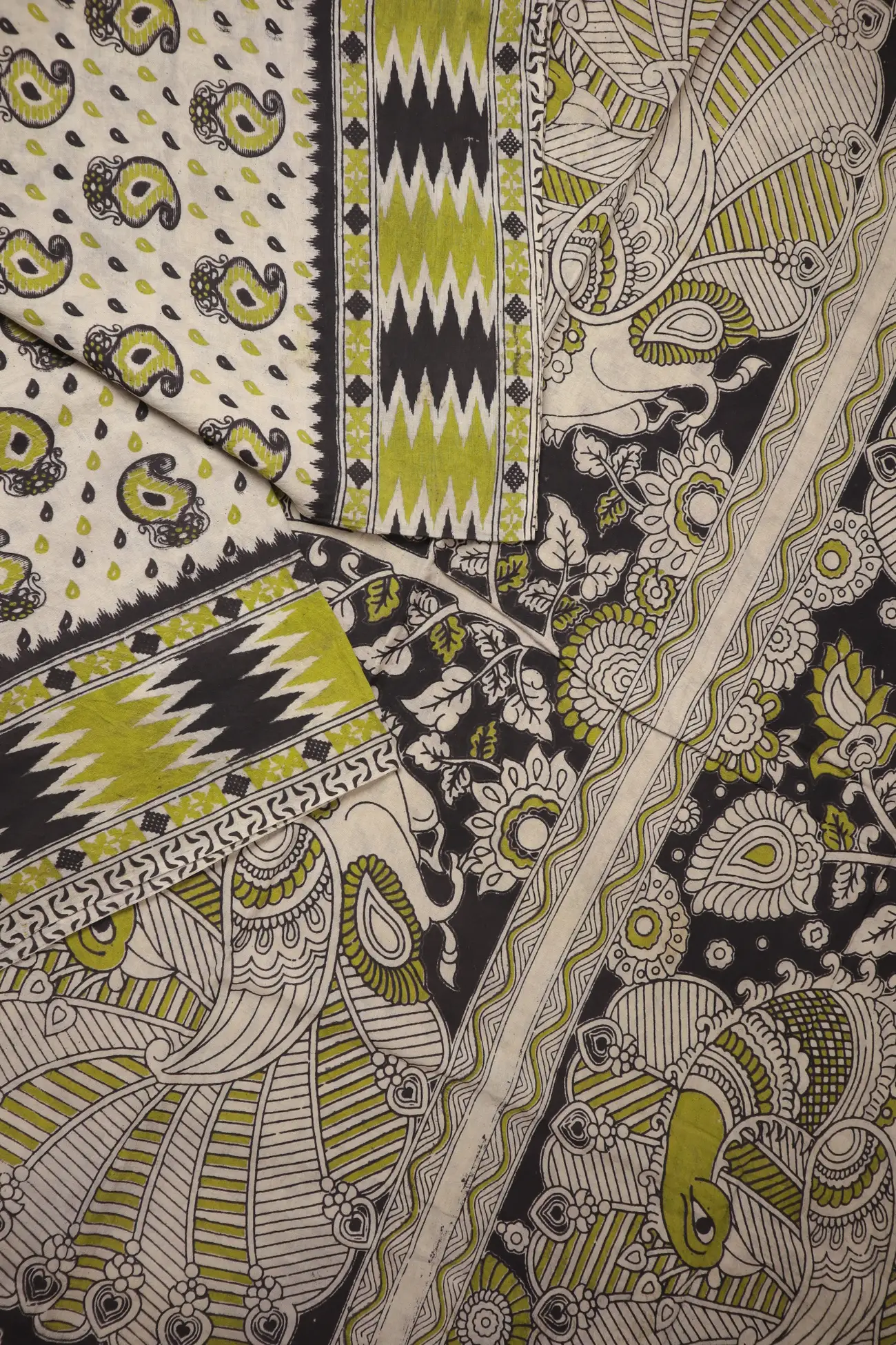 wheat-zigzag-kalamkari-saree-kk001343-b