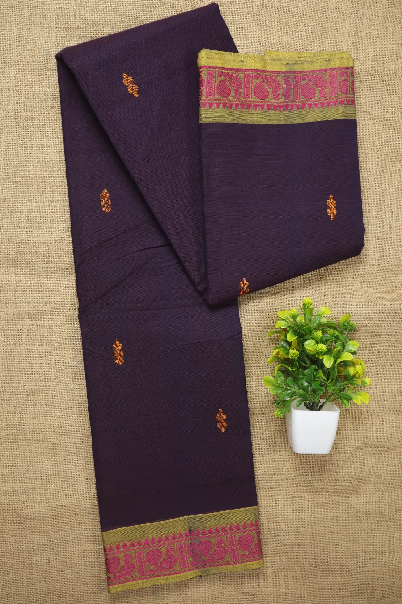 coffee-brown-peacock-butta-saree-bs002025-a