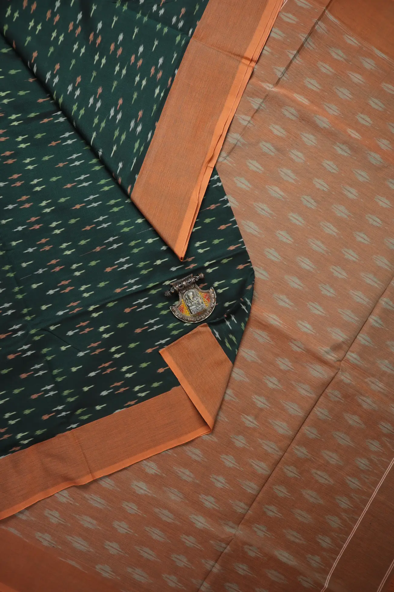 dark-green-ikat-ikat-saree-is001473-a