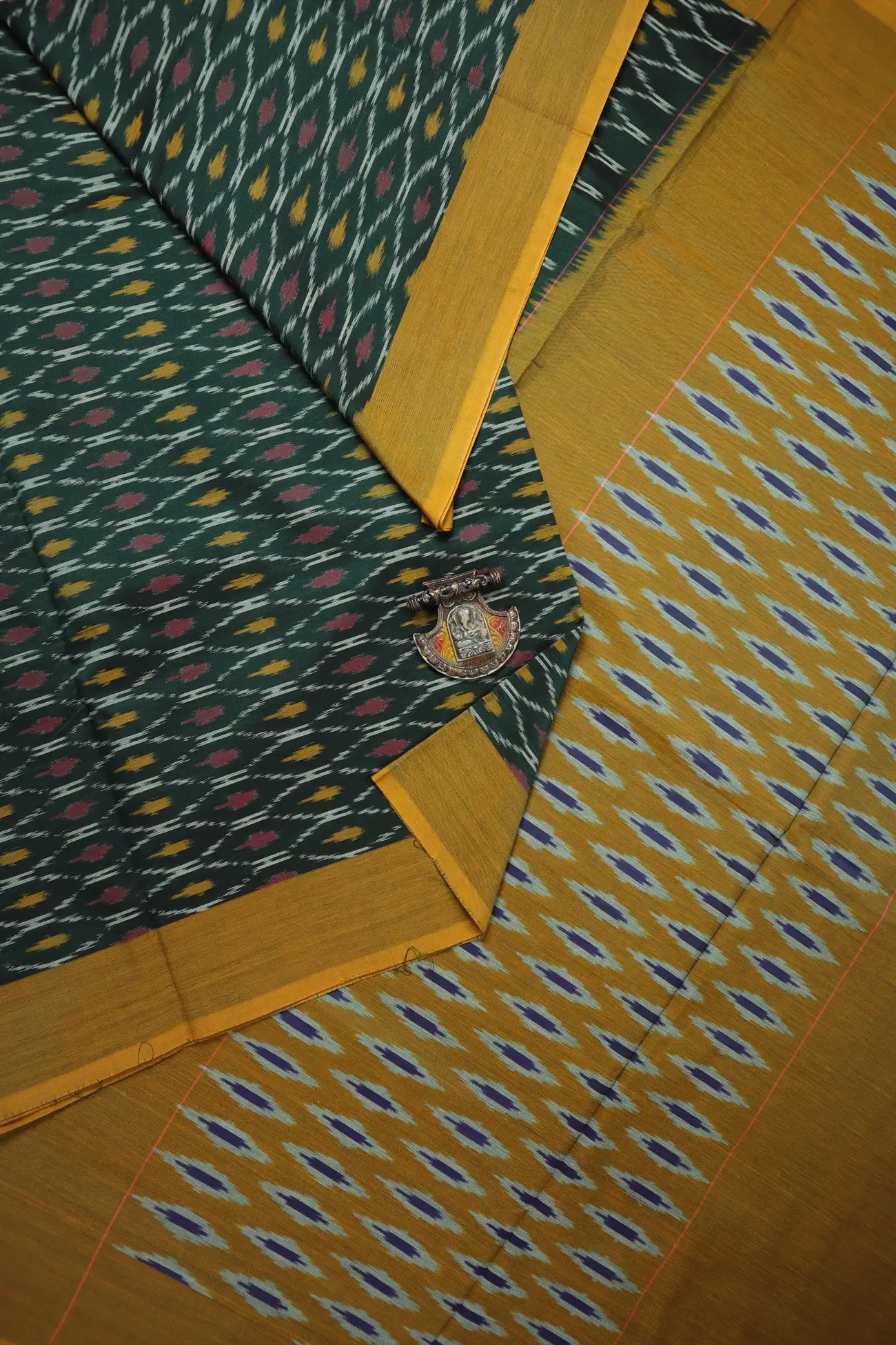 dark-green-ikat-ikat-saree-is001470-a
