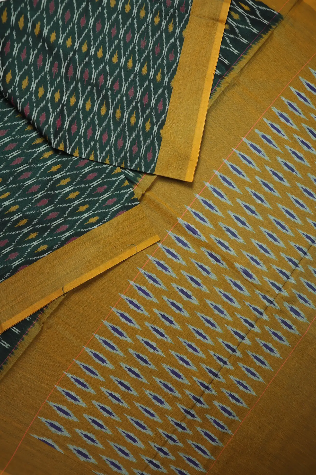 dark-green-ikat-ikat-saree-is001470-b