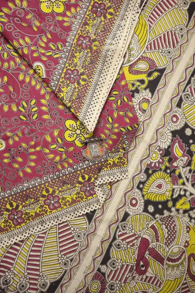 magenta-flower-kalamkari-saree-kk001339-a