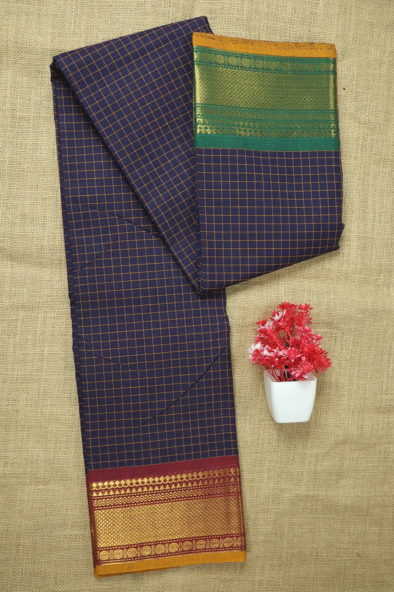 dark-blue-checked-checked-saree-ck002813-a
