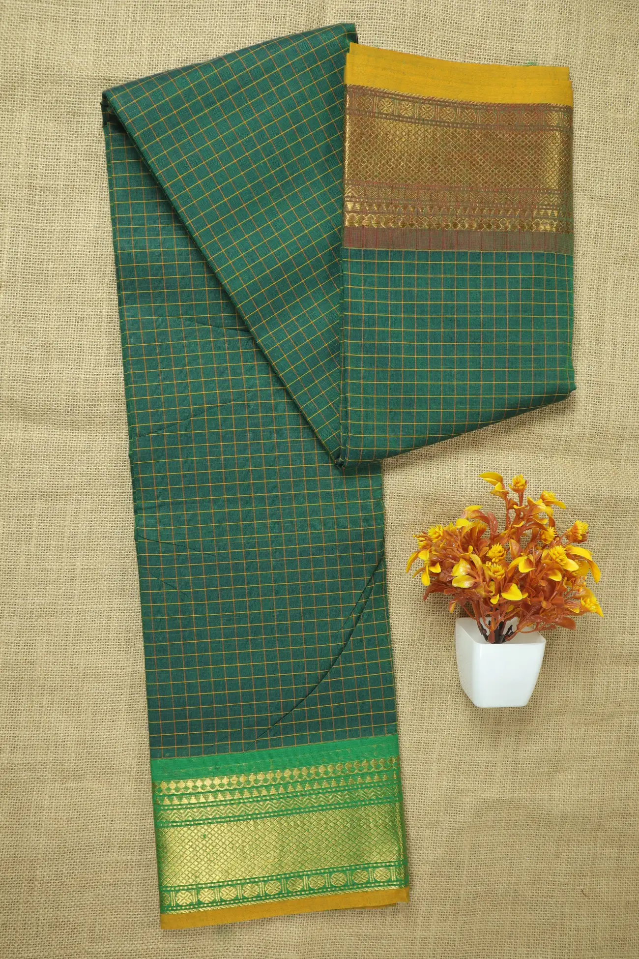 dark-green-checked-checked-saree-ck002816-a