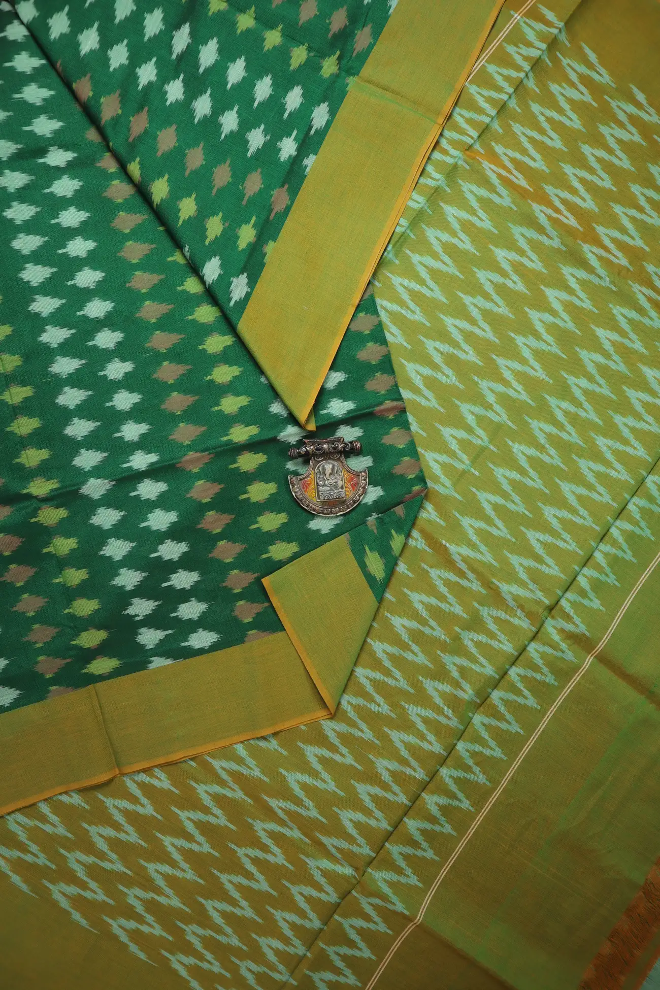 dark-green-ikat-ikat-saree-is001464-a