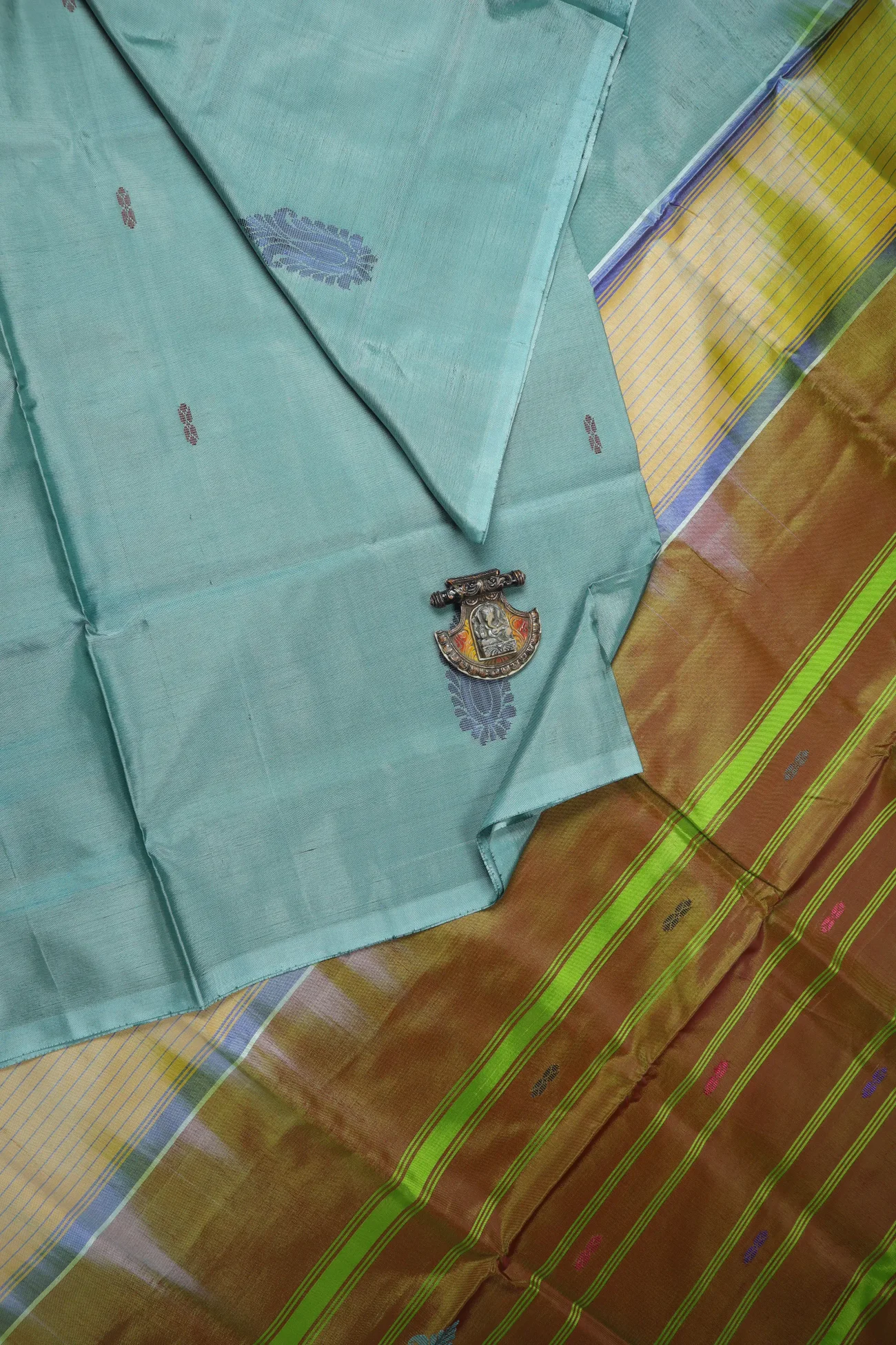 steel-blue-flower-banana-pith-silk-saree-bps000583-a