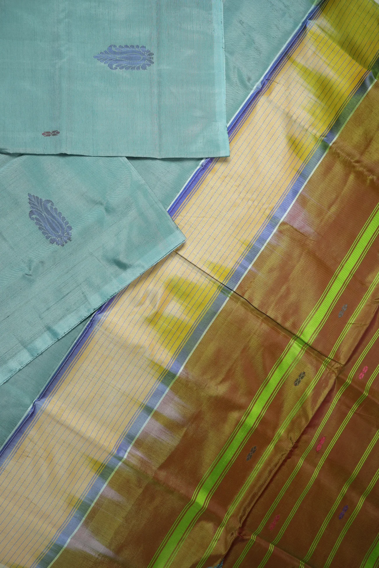 steel-blue-flower-banana-pith-silk-saree-bps000583-b
