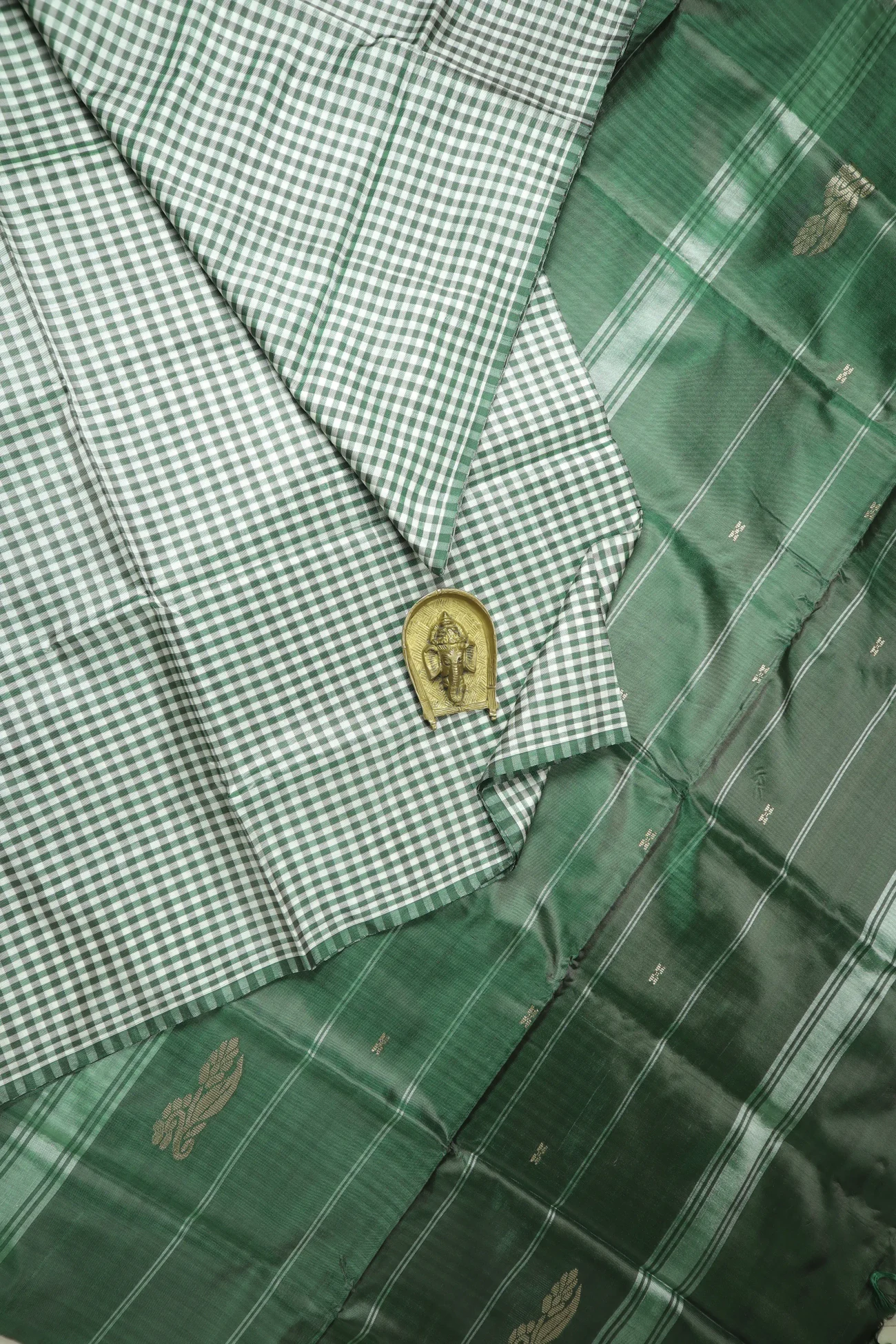 dark-green-checked-banana-pith-silk-saree-bps000642-a