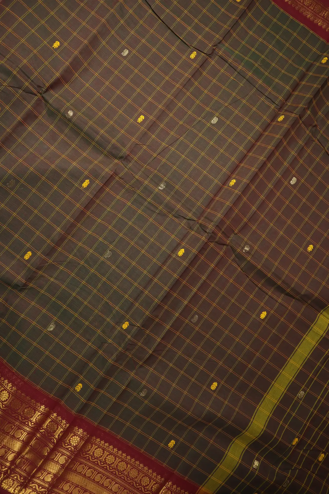 olive-mango-checked-saree-ck002806-c