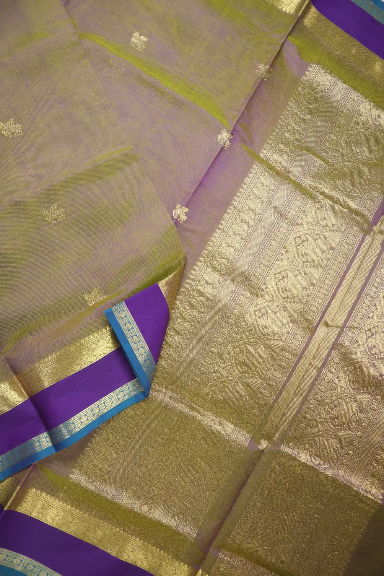 olive-flying-horse-peacock-ruthratcham-kanchi-silk-cotton-saree-sc003109-b