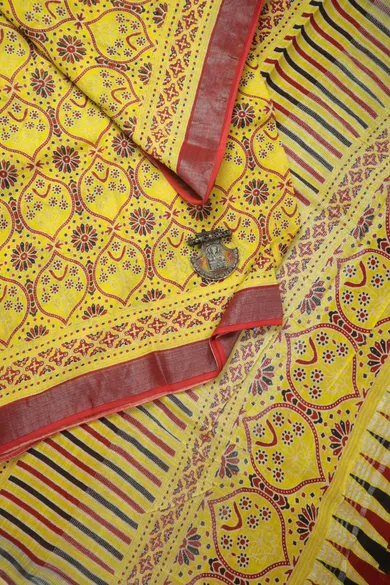 yellow-flower-linen-block-printed-saree-lnp000197-a