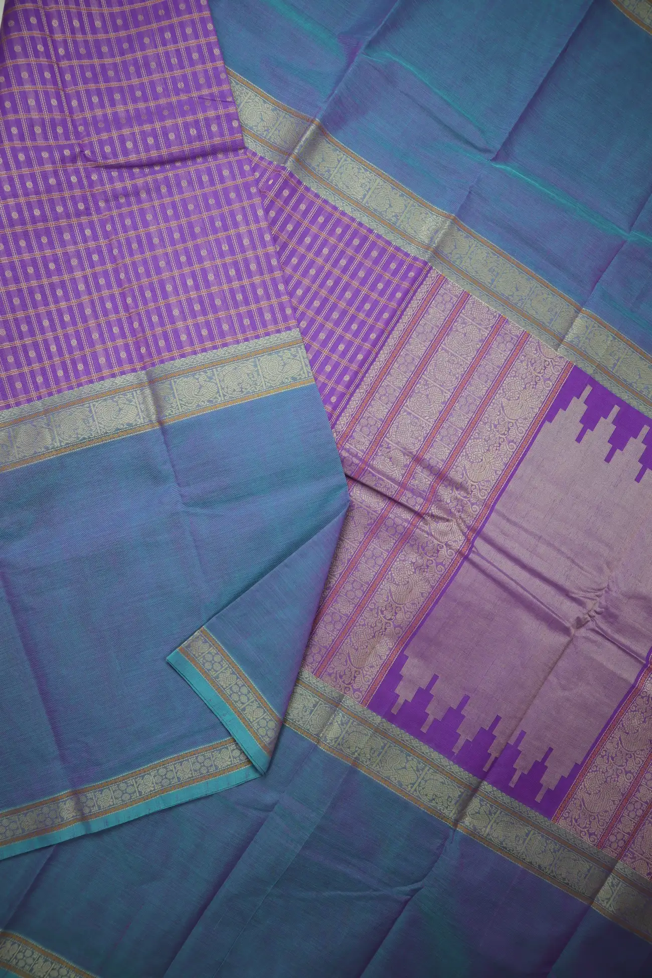 purple-muppagam-three-part-peacock-kanchi-cotton-saree-uu005698-b