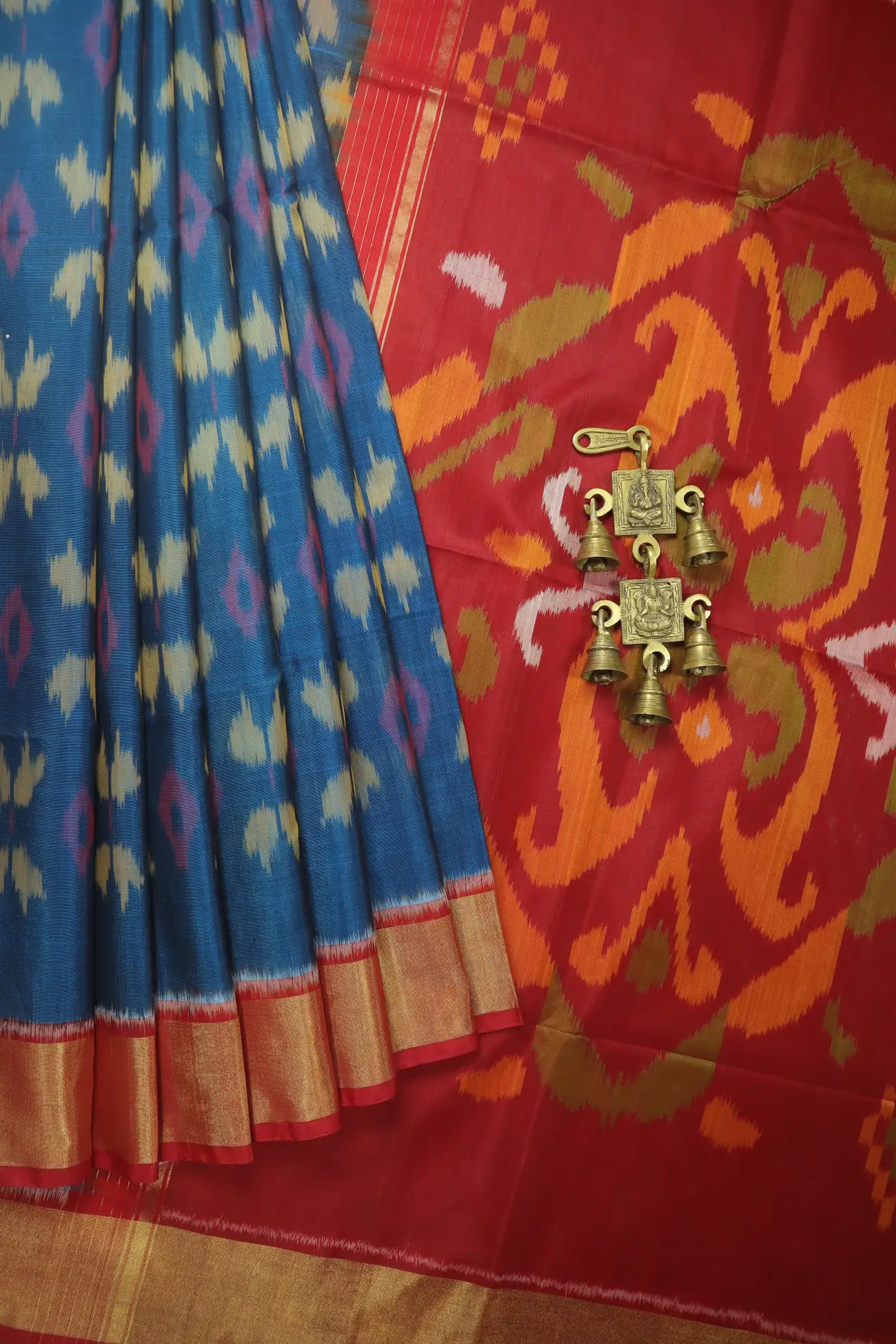 teal-ikat-pochampally-silk-cotton-saree-sc003142-a