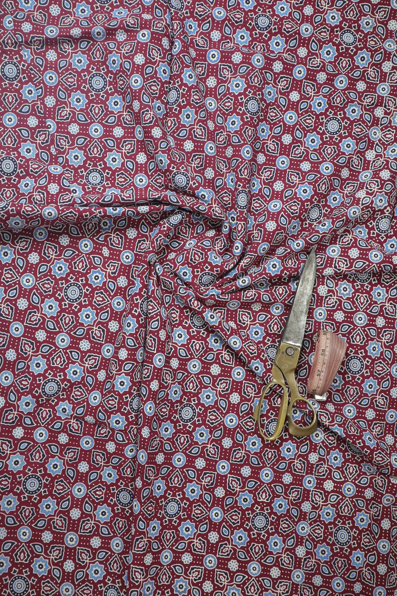 maroon-flower-ajrakh-fabric-af000264-a