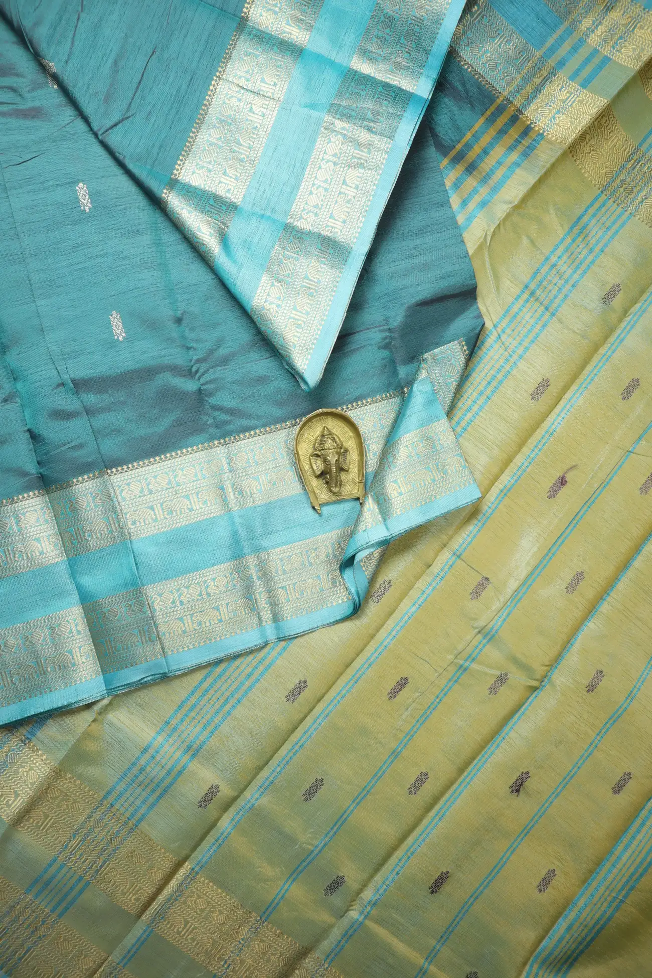 teal-peacock-elephant-banana-pith-silk-saree-bps000654-a
