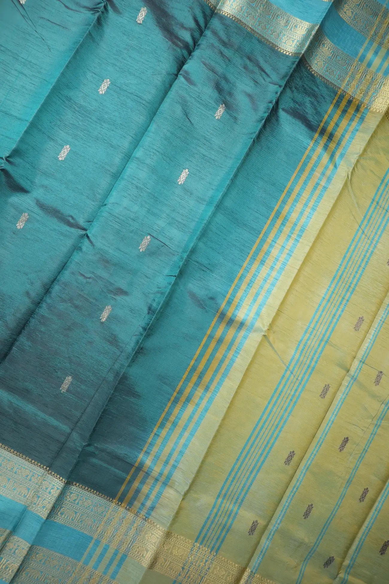 teal-peacock-elephant-banana-pith-silk-saree-bps000654-c