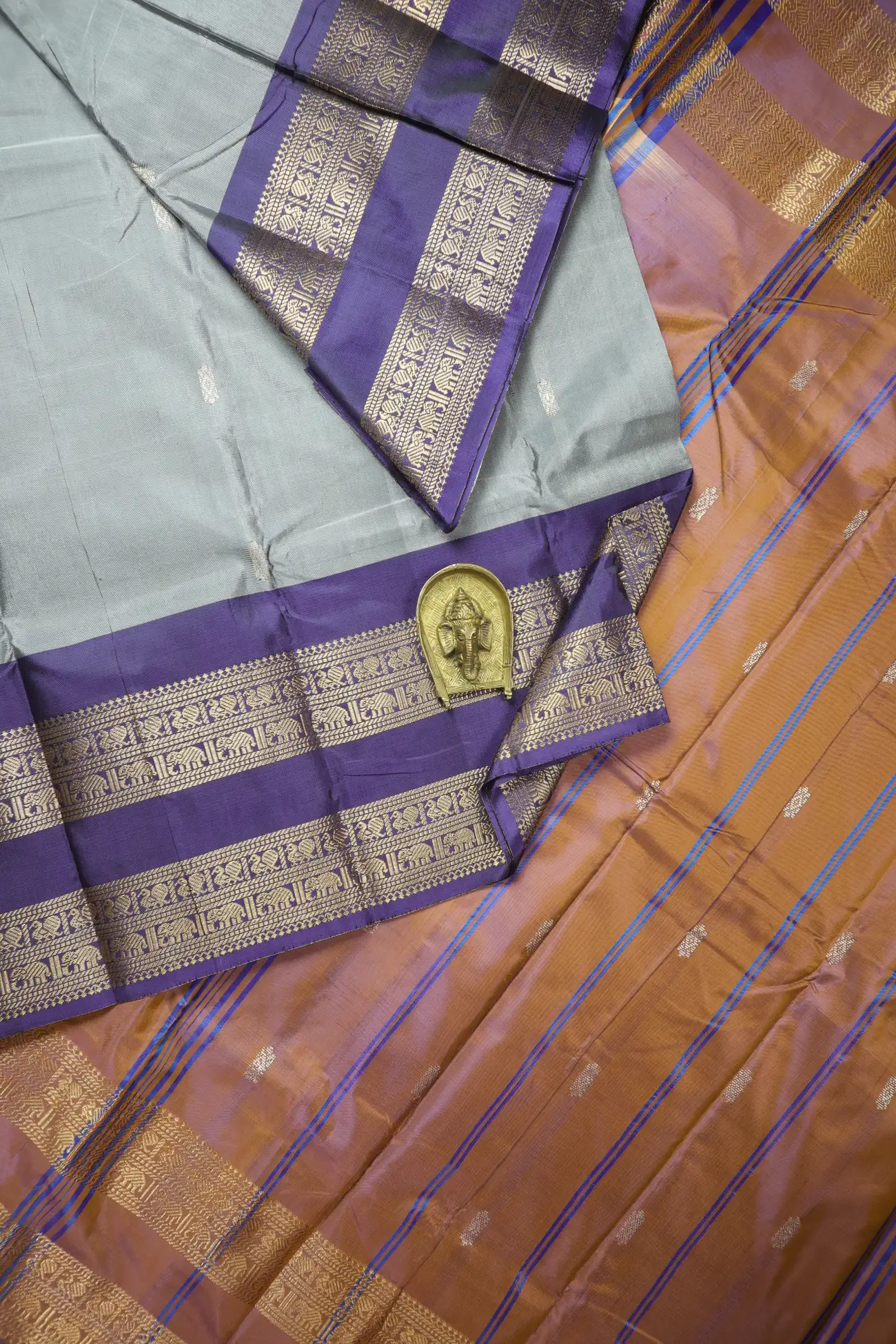gray-peacock-elephant-banana-pith-silk-saree-bps000660-a