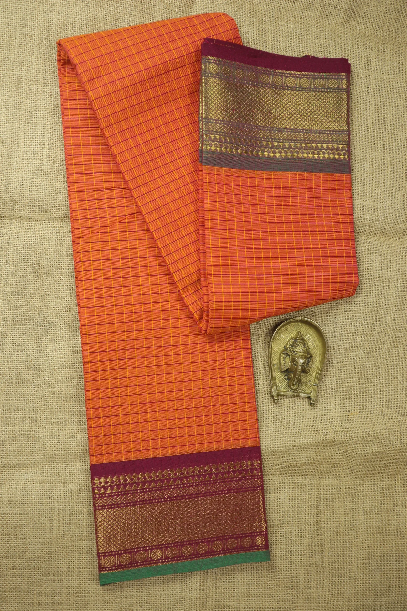 orange-ruthratcham-zigzag-letter-checked-saree-ck002830-a