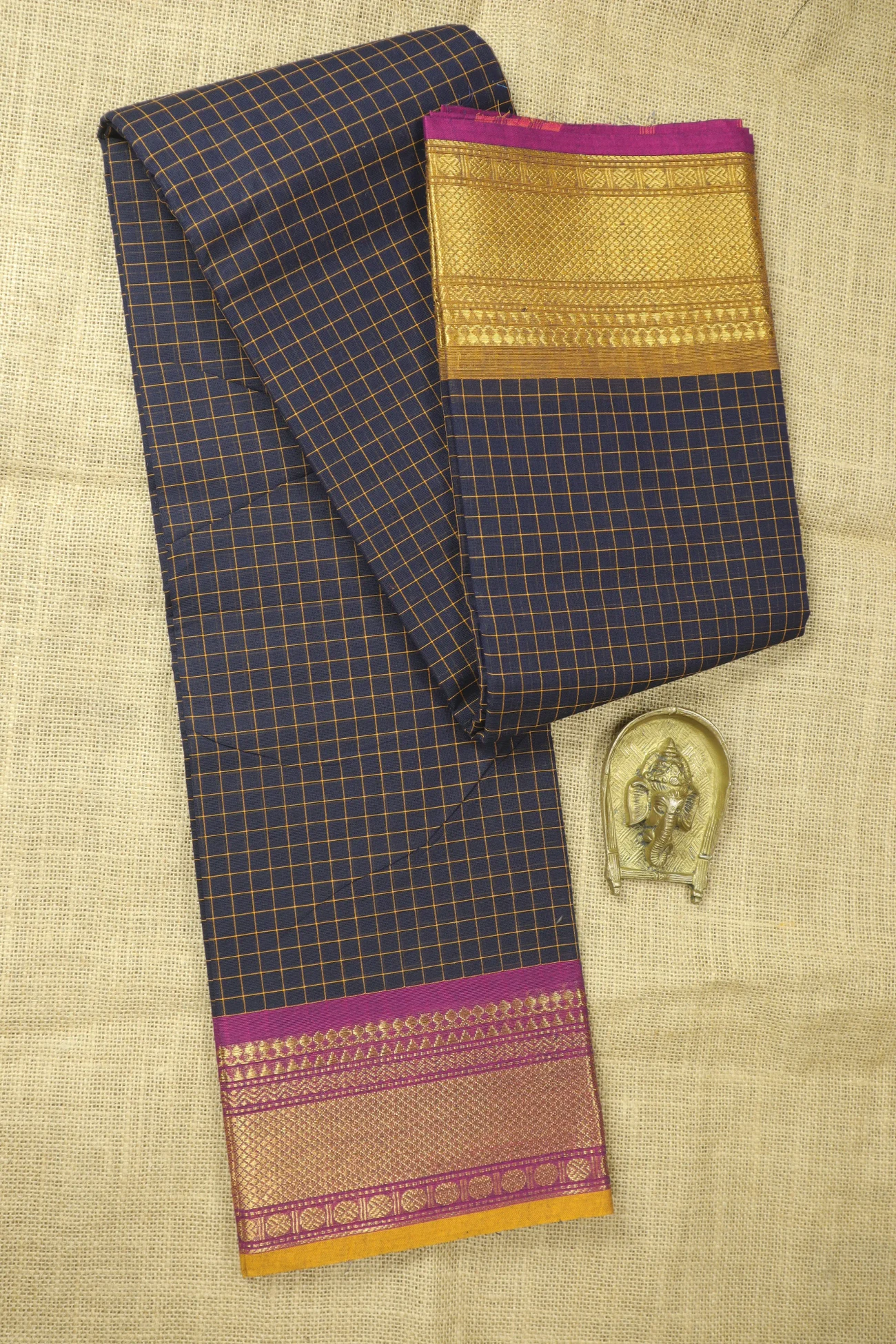 navy-leaf-ruthratcham-zigzag-checked-saree-ck002857-a