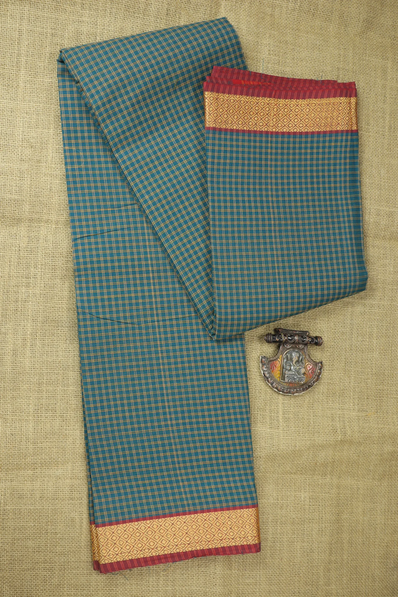 teal-diamoned-checked-saree-ck002886-a