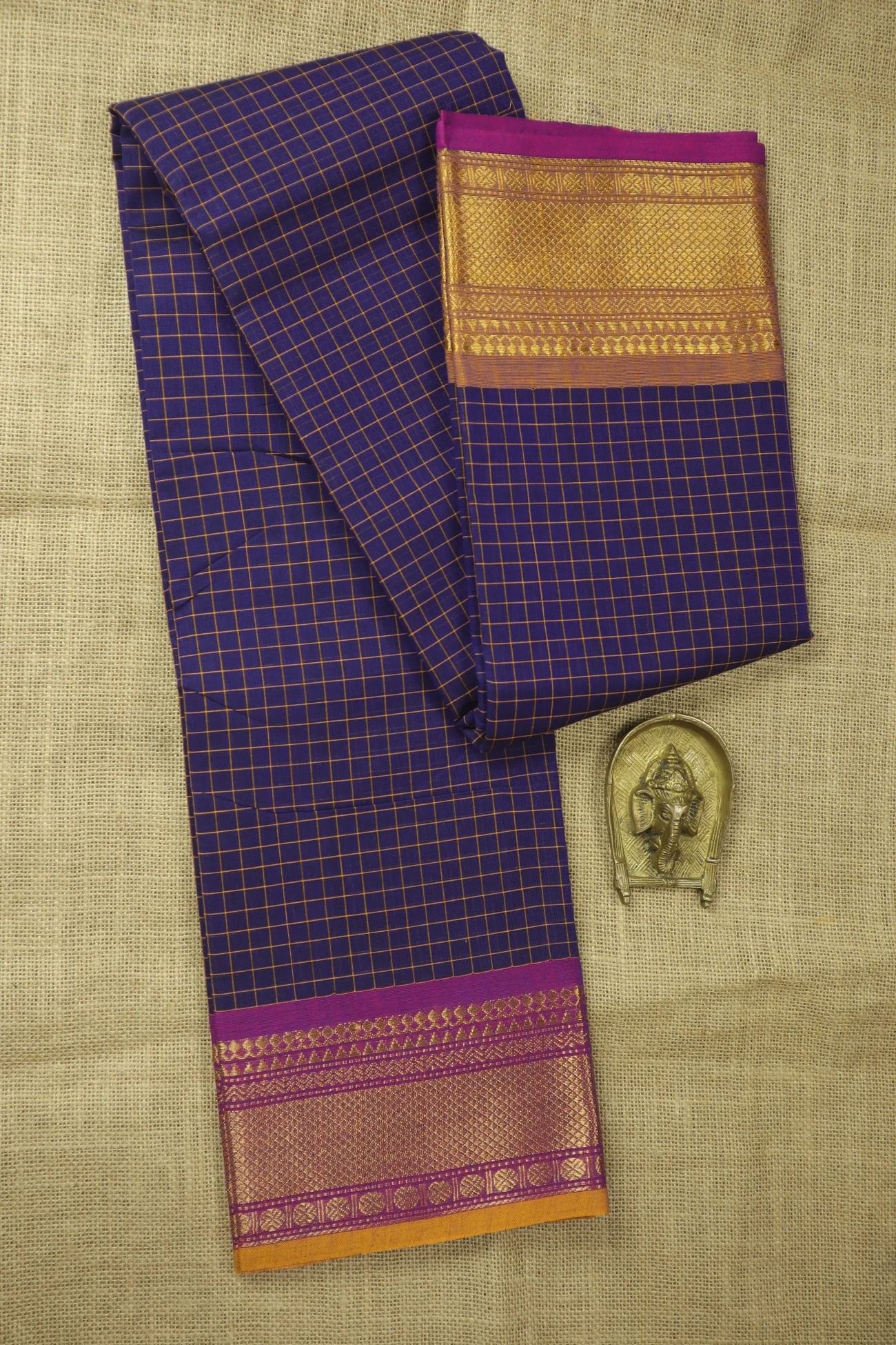 navy-ruthratcham-leaf-zigzag-checked-saree-ck002854-a