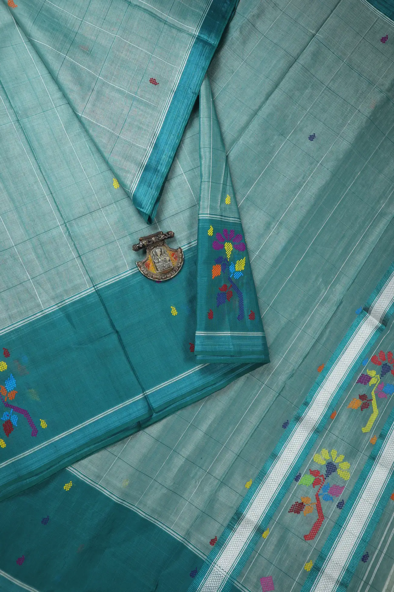 teal-flower-chedi-butta-saree-cb000549-a