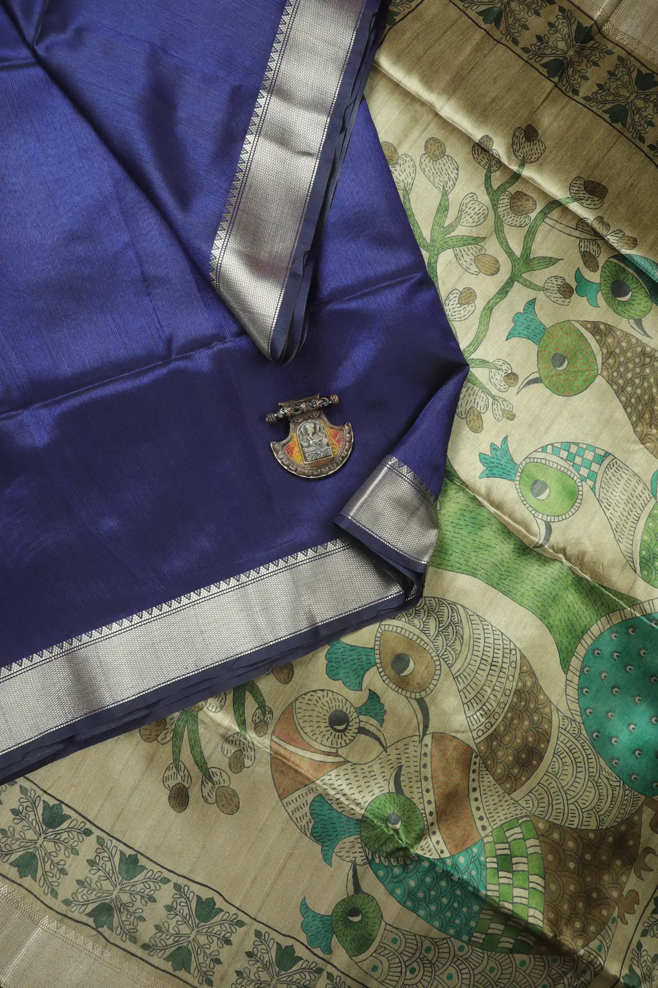 indigo-peacock-flower-fancy-saree-fs000067-a