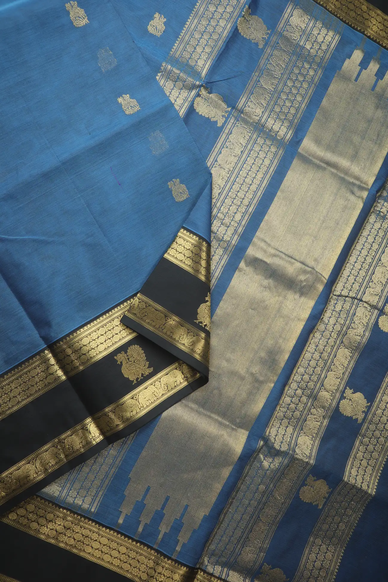 royal-blue-ruthratcham-peacock-elephant-rettai-pettu-kanchi-silk-cotton-saree-sc003242-b
