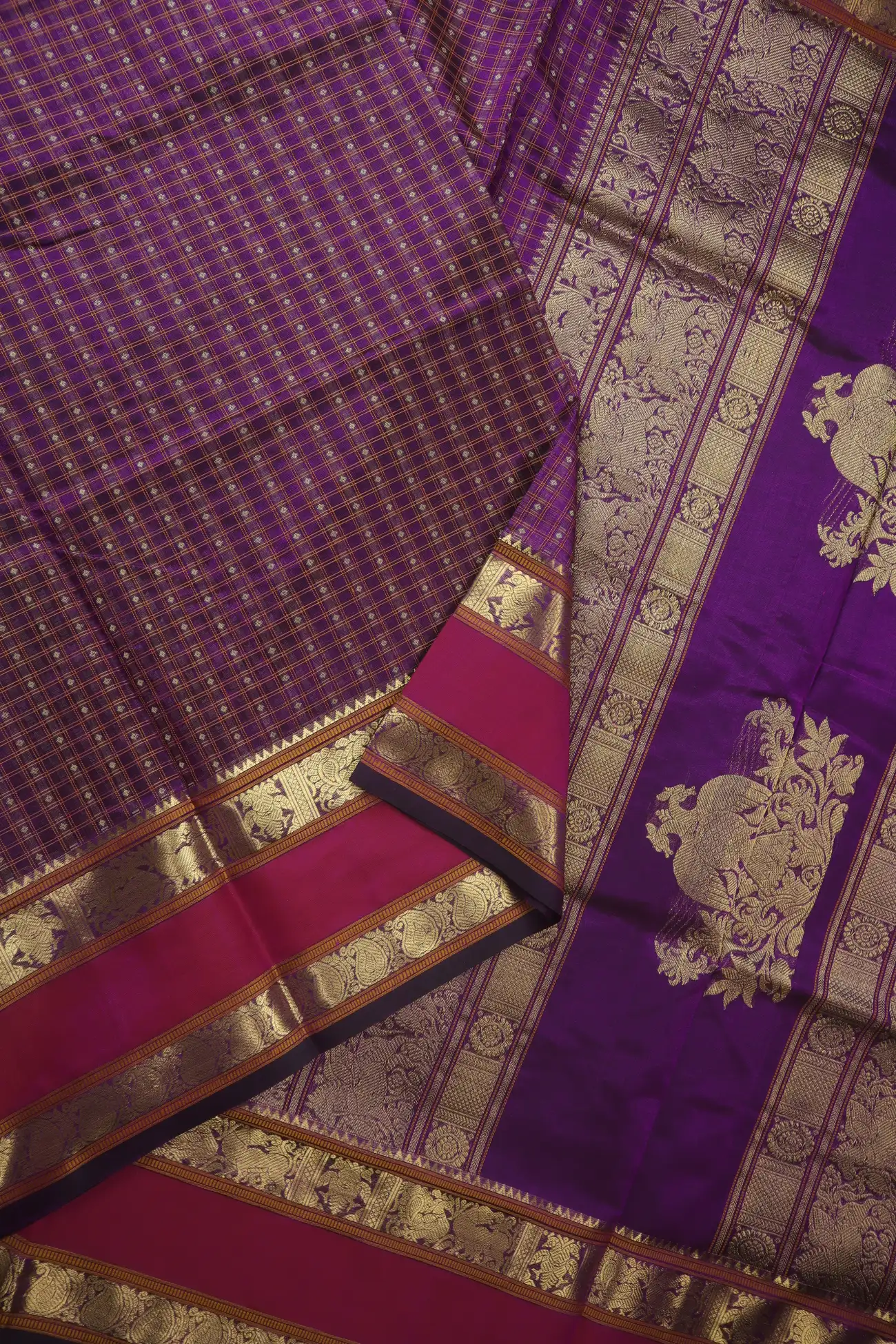 magenta-laksha-deepam-rettai-pettu-iruthalai-pakshi-yazhi-kanchi-silk-cotton-saree-sc003249-b