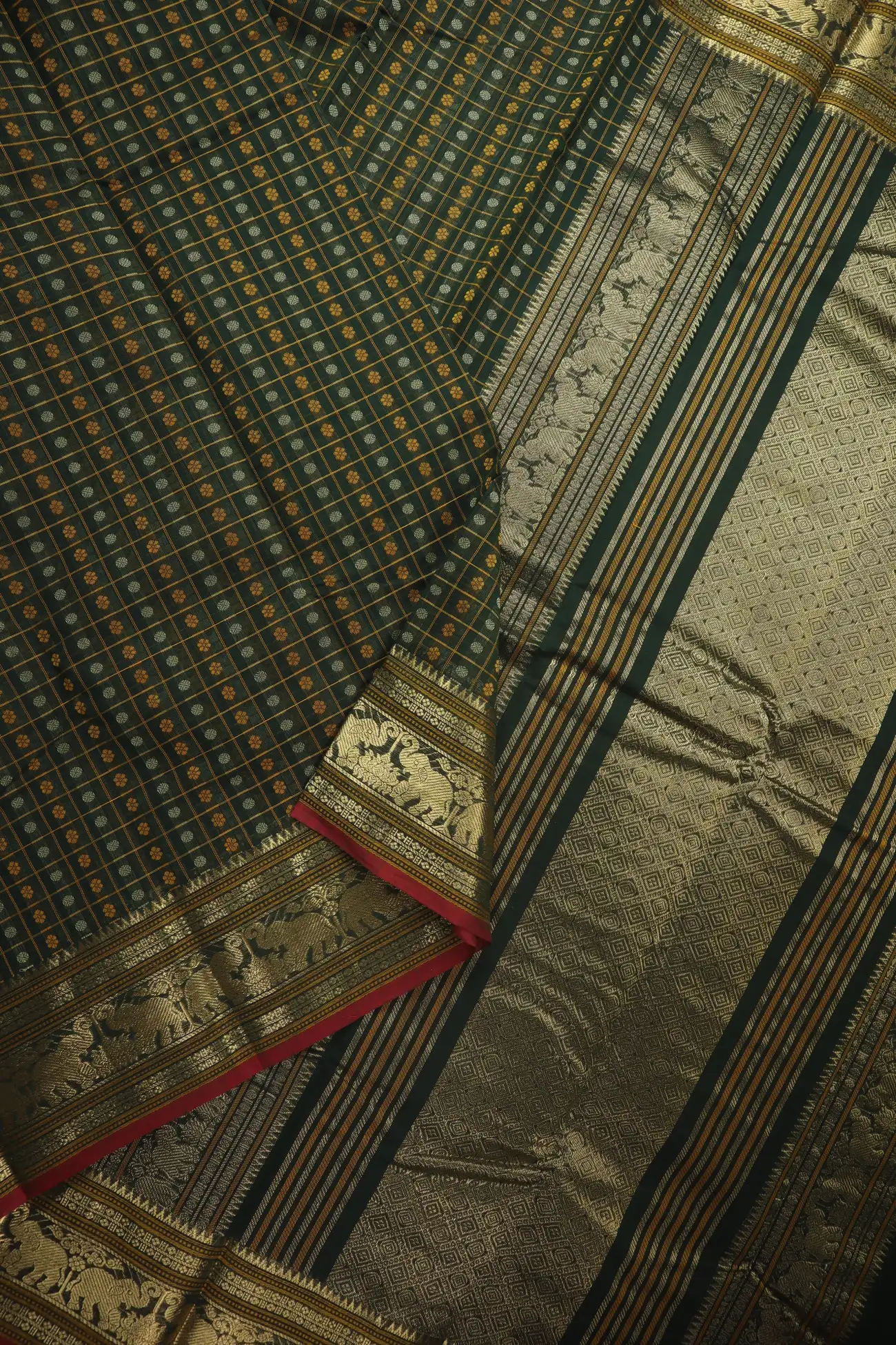 dark-green-thousand-1000-butta-elephant-ruthratcham-kanchi-cotton-saree-ek000073-b