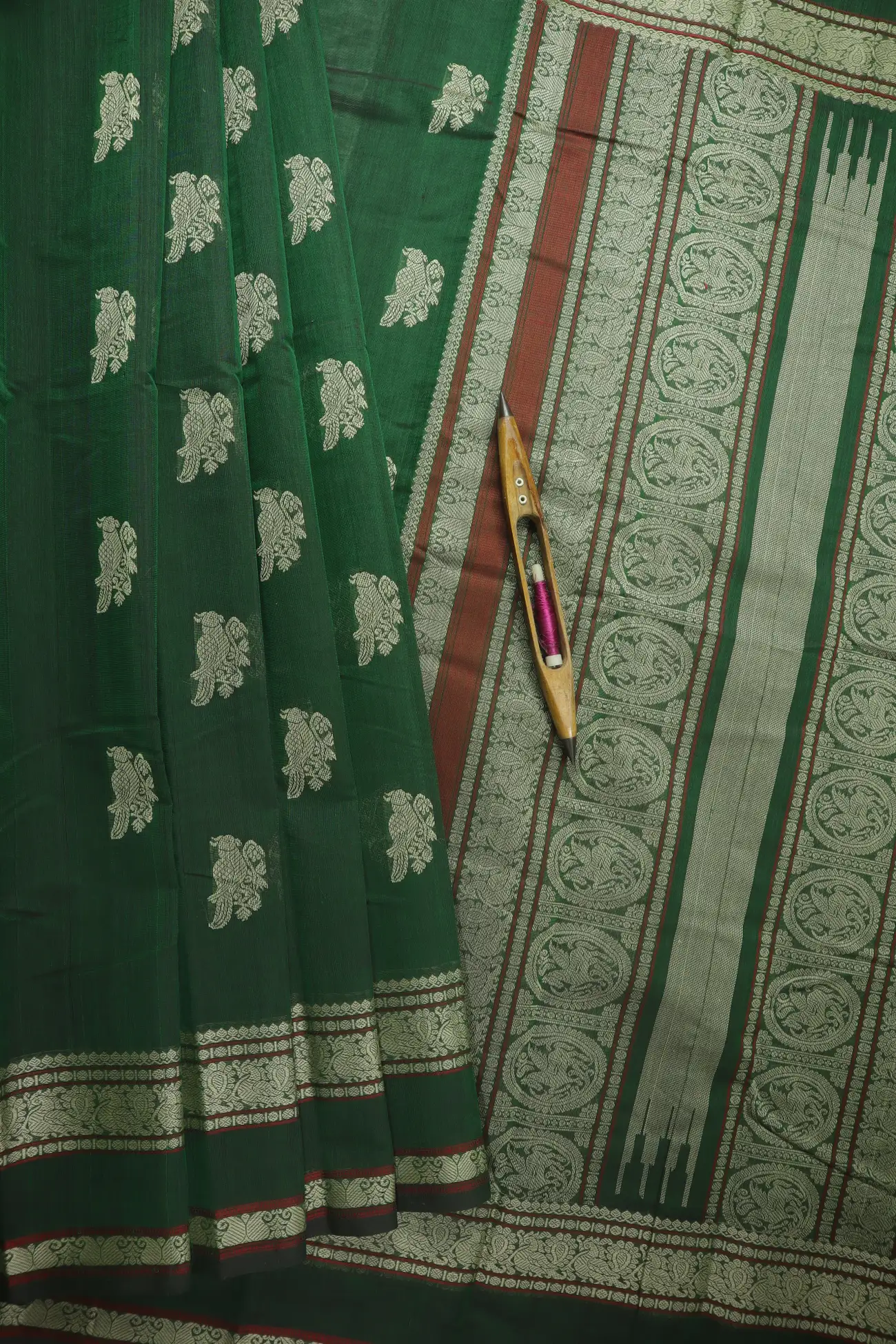 dark-green-peacock-parrot-ruthratcham-kanchi-cotton-saree-ek000020-a