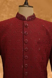 maroon-synthetic-georgette-mens-sherwani-with-rayon-sequence-work-sw006547-b