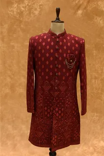 maroon-raw-silk-mens-sherwani-with-thread-work-sw009038-a