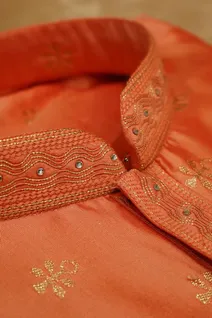 orange-semi-raw-silk-kurta-pajama-with-self-print-sw008722-b