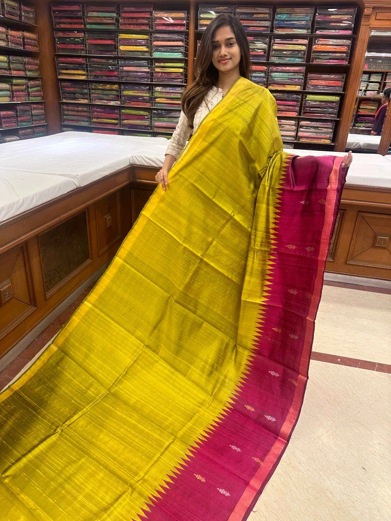 pure-tussar-silk-saree-lime-yellow-with-magenta-temple-border-sw00000321-a