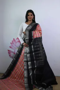 lightweight-silk-saree-in-white-and-peach-checks-with-black-rettai-pettu-border-sw00000349-b