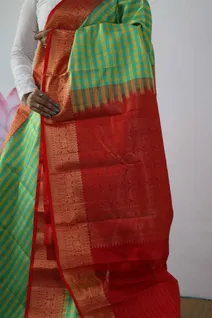 lightweight-silk-saree-in-green-yellow-checks-with-red-border-sw00000351-c