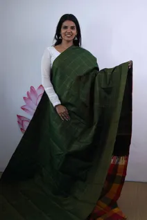 pure-kanchi-silk-saree-with-bottle-green-body-and-multi-colour-checks-pallu-sw00000374-a