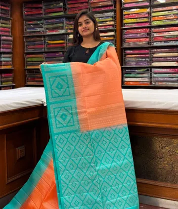 radiant-orange-and-turquoise-green-lightweight-silk-saree-sw00000417-b