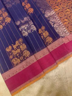 navy-blue-cotton-saree-with-magenta-border-lines-animal-motifs-sw00000500-b