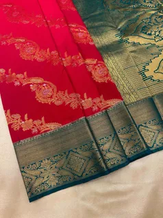 semi-silk-saree-in-chilly-red-with-bottle-green-floral-print-broad-border-sw00000510-b