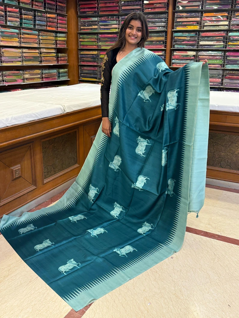 teal-green-semi-tussar-saree-with-traditional-cow-motifs-sw00000545-a
