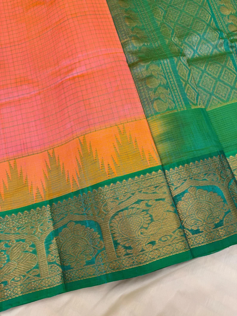 peach-green-pure-silk-cotton-saree-with-zari-temple-border-checks-sw00000646-a