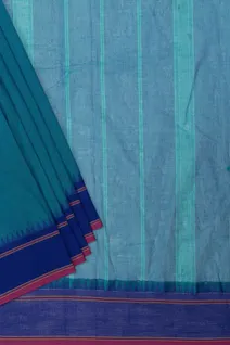 teal-blue-pure-cotton-saree-with-temple-border-in-navy-blue-sw00000696-b