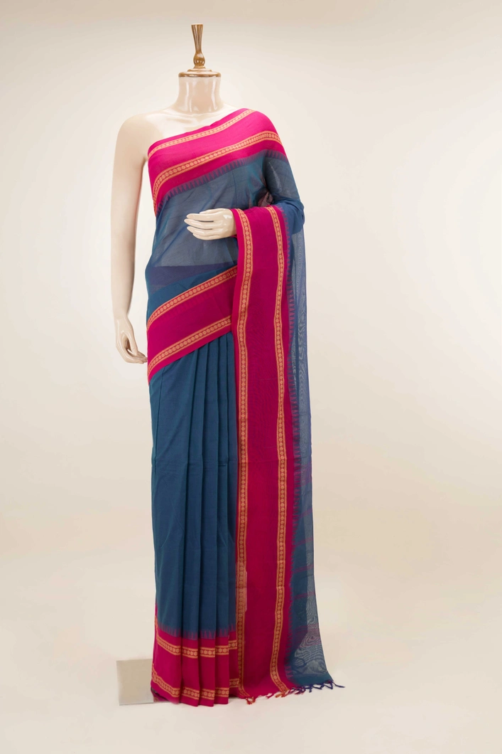 teal-blue-cotton-saree-with-pink-temple-border-sw00000704-a